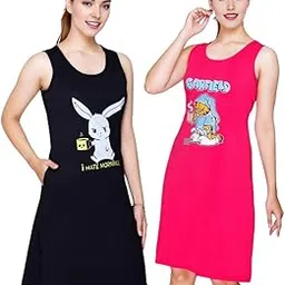 white moon Night Dresses for Women Cotton (Combo), Knee Length Night Dress, T Shirt Nighty for Women, Single Piece Night Dress for Women, Cotton Printed Nighty (Pack of 2)-picture-36