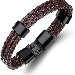 zivom Biker Triple Layer Black White Handcrafted Genuine Leather Wrist Band Wrap Bracelet For Boys Girls Men Women-picture-42