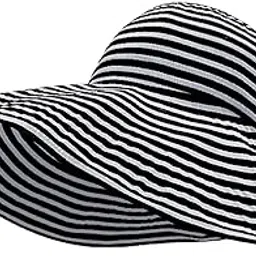 Women Sun Hat With Wide Brim Large Breathable Fashionable Foldable Beach Cap Black White | Womens Accessories | Hats-image-2