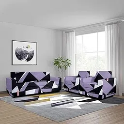 Cortina Geometric Printed Sofa Cover Big Elasticity Cover Stretch Universal Sofa Slipcover 5 Seater (3 Seater Size 185-230cm and 1 Seater Size 90-145cm) -Black & Grey, Polyester-picture-56