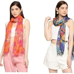 cloth haus india Multicolor Floral Printed Viscose Scarf For Women, Lightweight Soft Scarves Stoles for Summer & Winter (Size: 183 X 51 cm) || Pack of 2 ||-picture-51
