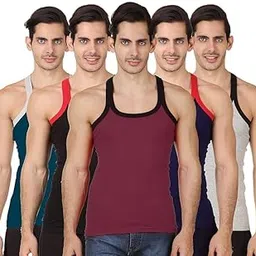 inner element Men's 100% Cotton Gym Vests Round Neck Racerback Rib Vest with with Contrast Binding Grab The Combo Pack of 5 for Ultimate Comfort and Style!-picture-17