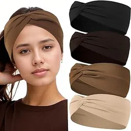 Luuao 4 Pcs Stretch Headbands for Women Absorbed Sport Headband Fashion Wide Headband Yoga Workout Head Bands Hair Accessories Band Color 4-picture-12