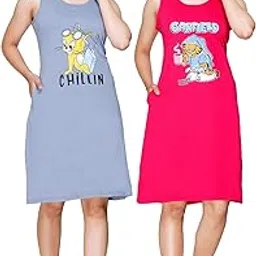 white moon Women Nighty Printed Knee Length Night Dress Sleeveless Night Dresses for Women/Cotton Nighty for Women (Pack of 2)-picture-32