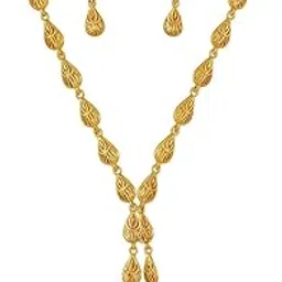 Beautifully crafted tear-drop patterned gold-plated necklace set with matching earrings, ideal for traditional and festive occasions.-image-88