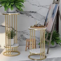 ANASIA HANDICRAFTS Round 2-Tier End Tables, Modern MDF Bedside Table with Open Shelves, Corner Storage Table (Gold)-image-37
