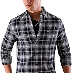 the indian garage co Men's Cotton Slim Fit Checkered Full Sleeves Cutaway Collar Casual Shirt-picture-22
