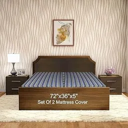 NISHOMES Cotton Mattress Cover Bedcover and Protector with Zip/Chain Closure, Stylish Lightweight Bed Cover Fitted Style Mattress Protector Size (72X36x5inch)(6x3ft) Blue Pack of - 2-picture-31