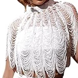 zuho Net Beaded Shoulder Cape Poncho for Women, Hand Crafted Ethnic Necklace for Saree, Dress, Suit Wedding Black-picture-18