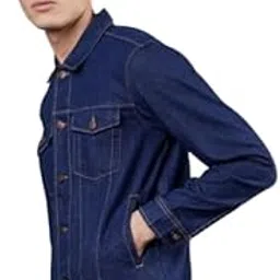 Classic Denim Jacket, Medium Wash Blue, Button Front Closure with Chest Pockets-picture-37