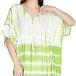 cigain V-Neck Beach Rayon Regular Night Wear Tie Die Short Kaftan Dress Top for Women-picture-27