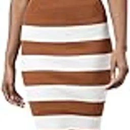 SHOWOFF Women's Sleeveless Round Neck Brown Striped Top & Skirt Set-CHN-2370-23_Brown-image-0