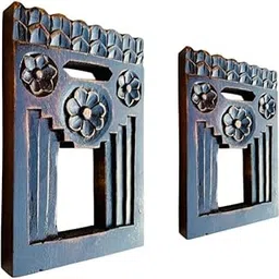 Vintage Wooden jharokha Frame with Carved Floral Design, Wall Hanging, Set of 2 dark brown antique (9x6) inches wall decor carving jharokhas-picture-30