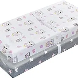 EVERYDAY KIDS 2 Pack Baby Changing Pad Covers for Baby Girl ââ‚¬â€œ Fits Most Changing Table Pads; 100% Cotton Jersey Knit, Breathable, Soft Changing Table Topper ââ‚¬â€œ Pink, Purple Owls and Pink, White Stars-image-90