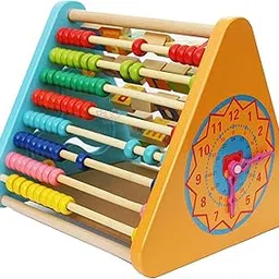 Trinkets & More - Activity Triangle Centre Cube 5 in 1 Abacus Smiley Clock Drawing Board Educational Toys For Kids Toddlers (Multicolor, 2+ Years)-image-31