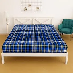 aftab 144TC 100% Cotton Breathable Fabric Mattress Cover for Double Bed with Zip/Chain. Size: 72 * 36 * 4 Set of 2, Multi (Blue)-image-29