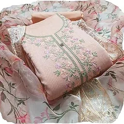 rubani Women's Heavy Chanderi Cotton Embroidery Work Unstitched Salwar Suit Dress Material With Organza Printed Dupatta(Free Size)-picture-16