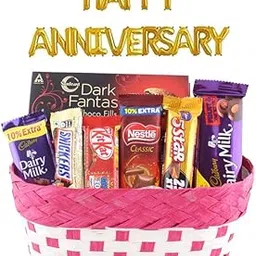 SFU E Com Beautiful Chocolate Gift Hamper With Basket | Happy Anniversary Foil Ballons Letters With Chocolate Gift Hamper | Anniversary Chocolate Gift Combo | 469-picture-27