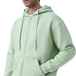 the souled store Mist Men and Boys Long Sleeve Hooded Neck Mint Green Solid Cotton Blend Lightweight Breathable Casual Everyday Zipper Oversized Hoodie-picture-56