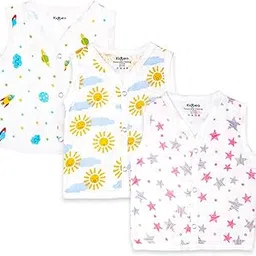 Kidbea Organic Cotton Muslin Button Jabla | White Jhabla | for Boys & Girls | Summer Wear Jabala | Comfortable Baby Products | Sleeveless Vest | Assorted Pack of 2-picture-13