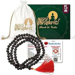 Apnisanskriti Black Rudraksha Mala (4 mm, Rarest Zero Size, Neck Length, 108+1 Beads, Lab Certified) - Natural Black Rudraksha Beads - Pack of 1-image-0