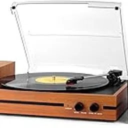 Retro Vinyl Record Player Bluetooth Desktop Phonograph Belt-Drive Turntable with External Speakers,Dual Stereo Speakers LP Players AUX Headphone Input RCA out, 3 Speeds 3 Sizes Wood Orange-image-47