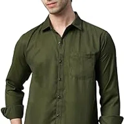 tb trybuy.in Men's Classic Button-Down Shirt, Olive Army Green, Long Sleeve, Regular Fit, Casual,Business & Formal Wear-picture-20