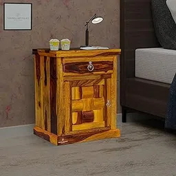 TAMANNA ART PALACE Solid Wood Bedside Table/Nightstand/End Table/Coffee Table with Storage (Provincial Teak (Left))-image-1