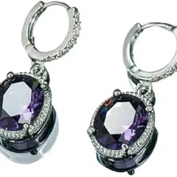 tishya jewellers 4Ct Oval Cut Amethyst Diamond Drop & Dangle Earrings 14K White Gold Plated Sterling Silver Blue Ear Studs For Women-picture-28