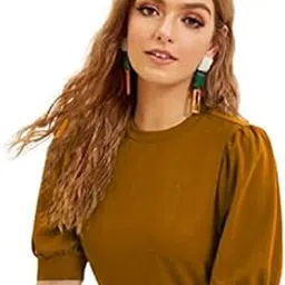 dream beauty fashion Women's High/Turtle Neck Short Sleeves Stylish Casual Crop Top, 17 Inches (Top-491 to 500 Sofia.)-picture-45