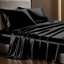 elanorhomes 300TC Premium Satin King Size Bedsheet 93 * 108 inches with 2 Pillow Covers | Ideal for Summers & Winters for Couples, Romantic Dates, and Weddings (Crown Black)-image-30