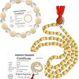 Authentic Original Tulsi Kanthi Mala with 5 Mukhi Rudraksh | 4mm Small Round Beads | 12 Inch Pure Tulsi kanthi Men & Women | Hindu Jap Mala for Puja, Meditation, Prayer, ISKCON (MALA WITH BRACELET COMBO)-picture-10