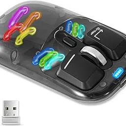 MICROWARE Wireless Mouse,2.4GHz Wireless Photoelectric + Bluetooth Dual Mode,Marquee Design,Transparent Cover Can Be Opened,Bluetooth Mouse for Laptop,PC,Tablet- Black (Black)-picture-14