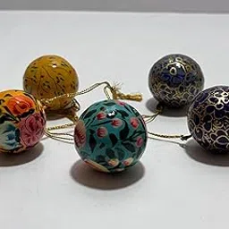 Handmade Paper Mâché Hanging Ball Ornaments – Set of 5, Hand-Painted Decorative Christmas Tree Baubles, Eco-Friendly Festive Décor (Available in 1", 2", 3" Sizes) (2 Inch)-image-96