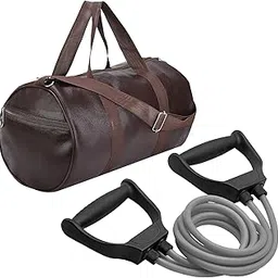 Gym Duffel Bag with Resistance Bands, Faux Leather, Adjustable Shoulder Strap,Adjustable Resistance Levels to Suit Beginners and Advanced, for Men & Women (Brown)-image-16