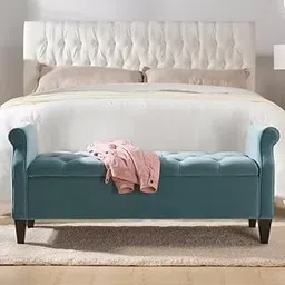 LEGACY OF COMFORT Maconay Upholstered Storage Bench with Storage Fabric Upholstered Storage Bench Sofa Bench Sofacouches Ottoman Bench Tufted Handle for Living Room Bedroom Office (Light Blue)-picture-28