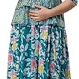 henal Women's Maternity Dress for Pregnancy, Nursing |3/4 Sleeve Feeding Kurti with Zippers |Light Green Floral Print| Dress for Pre & Post Pregnancy-picture-12