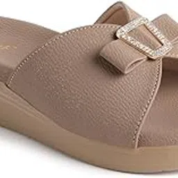 charmwalk Women’s Comfortable Slip-On Wedge Sandals with Stylish Bow & Buckle | Soft Sole Casual Slippers-picture-12