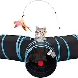 emily pets Cat Tunnel Tube Toys 3 Way Collapsible, Tunnels for Indoor Cats,Kitty Bored Peek Hole Toy Ball,Interactive Toy Maze Cat House Bed with Balls and Bells for Cat, Puppy, Kitty, Kitten, Rabbit-picture-11