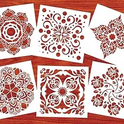 Dequera Stencils for Painting on Wood Mandala Stencil (12x12 inches 6 Pieces Large Size) Reusable Wall Floor Tile Fabric Furniture Stencil Laser Cut Painting Template by AK KYC-picture-23