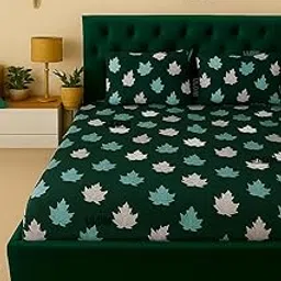 Premium 300 GSM Warm Flannel Velvet Fitted Bedsheet for Winter | Elastic King Size Double Bed Sheet | Ultra Soft Cozy Fabric with 2 Pillow Covers (Blue Laef, Queen)-picture-26