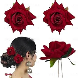LYF5STAR Handmade Bride Red Rose Floral Juda Pin For Women| Elegant Rose Wedding Hair Accessories |Traditional Indian Hair Accessories for Women & Girls|Pack Of 2-image-17