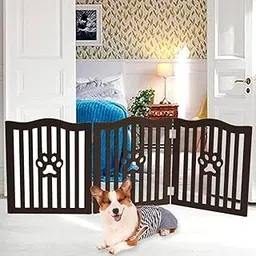 Hamdan Collection Pet Gate, Wooden Free Standing Dog Gate for Small Dogs and Cats. Great Folding Fence for Doorways, Halls, Stairs (3 Espresso)-picture-18