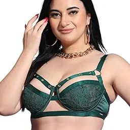 Women’s Lace Wired Non-Padded Lingerie Set | Mid Coverage Bra & Panty Set | Comfortable Intimate Wear for Women-Pack of 1|CL1422 Green-image-9