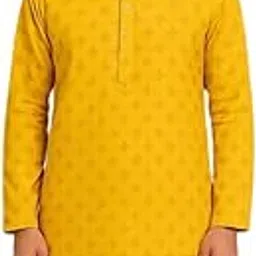 Cotton Blend Men’s Printed Yellow Kurta Traditional Ethnic for Haldi & Festive Events-picture-54