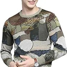 monte carlo Mens Self Design Green Round Neck Full Sleeve Pullover-picture-51