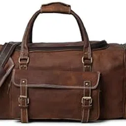 kirruu 24'' inch Genuine Leather Duffel | Travel Overnight Weekend Leather Bag | Sports Gym Duffel for Men | Travel Luggage Duffle Bag with Handle Tan Brown (24-inch Large)-picture-42