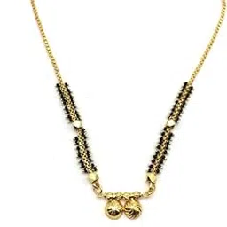 Digital Dress Women's Pride Jewellery Gold Plated Mangalsutra Necklace 18-inch Length Chain Golden Vati Tanmaniya Pendant Traditional Black & Gold Beads Single Line Layer Short Mangalsutra for Women-image-6