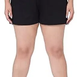 vaishvik Women Plus Size Hot Pant Cotton Shorts Black-picture-27