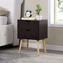 A I Craft Design Side End Table Nightstand Storage Shelf with 2 Drawer for Living Room Bedroom-Brown-picture-52